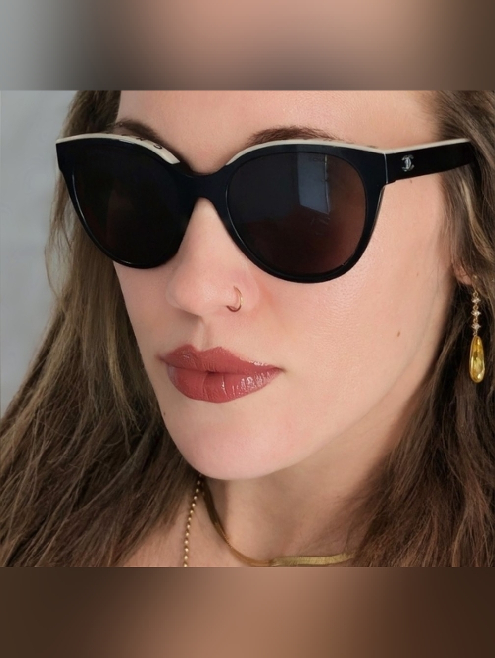 Chanel 5414 Cat Eye Sunglasses Black Cream Logo Italy Read Description - Picture 9 of 9